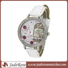 Diamond on Dial and Leather Strap Lady Watches Fashion Watch